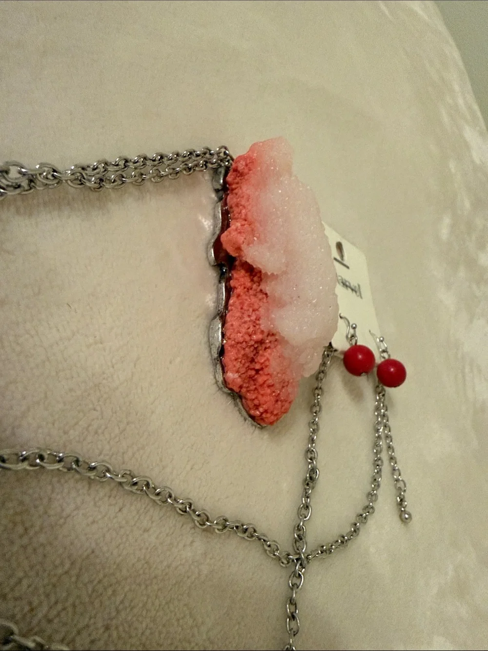 Marvel Red Bead earrings & Necklace with Silver Chains